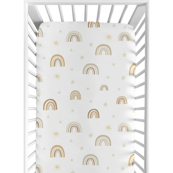 Sweet Jojo Designs Boho Rainbow Neutral Taupe Yellow and Beige Fitted Crib Sheet