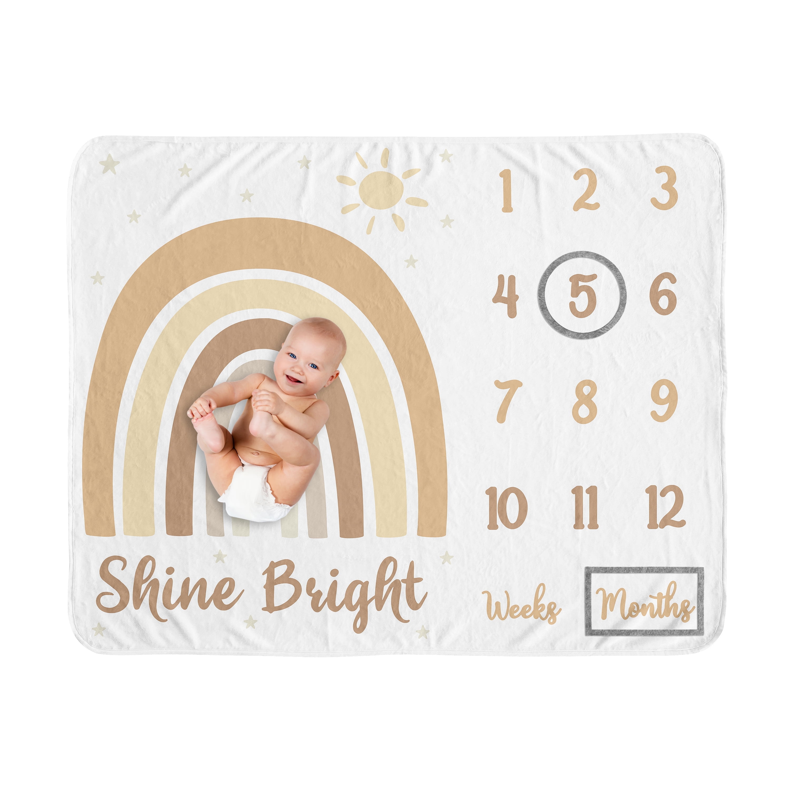 Sweet Jojo Designs Boho Rainbow Neutral Tan Yellow and White Fleece Milestone Baby Blanket 3 Piece Set