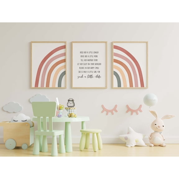 Rainbow Nursery Decor Prints Boho Room Wall Art Set 3 Stretched Canvas 16x24