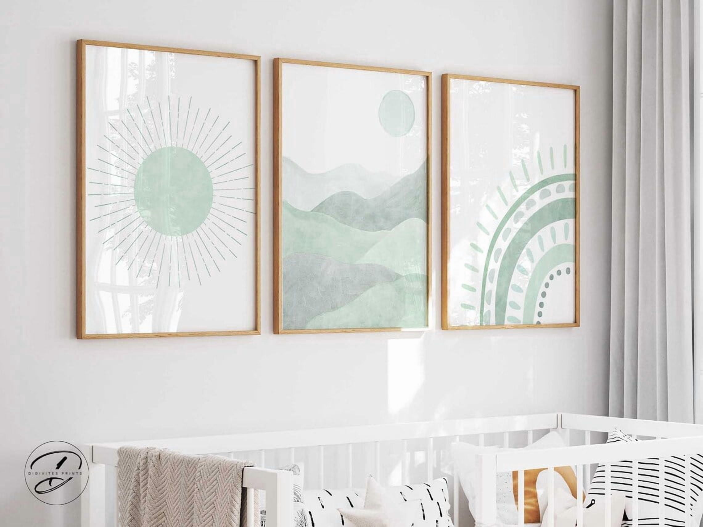 Boho Rainbow Nursery Wall Art Prints, Sage Green, Neutral Sunshine ...