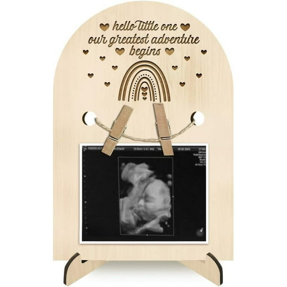 Boho Rainbow Patterns Wood Announcement Picture Frame Stand 7.09x4.92x0.16 Inch First Time Moms Sonogram Frames Arched Pregnancy Photo Frame for First Time Moms Gifts Colorful