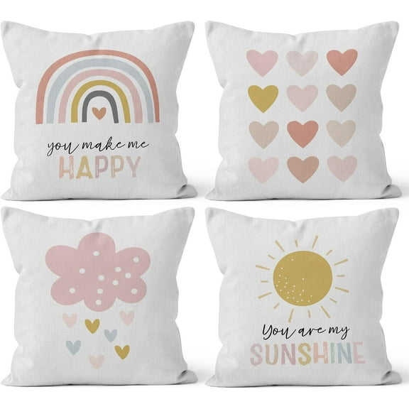 Boho Rainbow Pillow Cover, Boho Rainbow You are My Sunshine Classroom Decorative Throw Pillow Cover, Classroom Pillow Covers, Sun Rainbow Pillows for Bed Classroom Nursery Decor 18 x 18 Set of 4