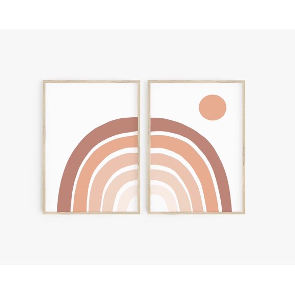 Boho Rainbow Print Set Nursery Decor Abstract Gender Neutral Art Set 2 Unframed Paper Print 20x30