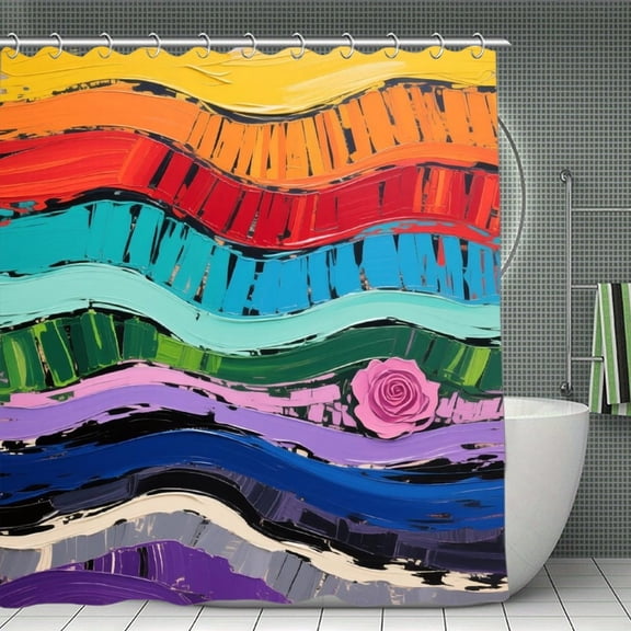 Boho Rainbow Print Shower Curtain,Modern Fabric Waterproof Shower Curtain Set with Hooks 70.8×70.8Inch (180×180cm)
