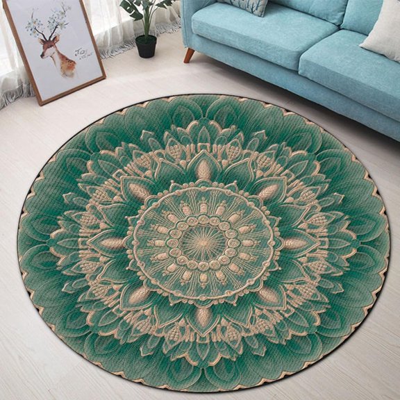 Boho Rainbow Round Area Rug, pastel arch circle carpet for nursery, kids bedroom or playroom, soft washable non-slip floor mat, modern minimalist décor accent