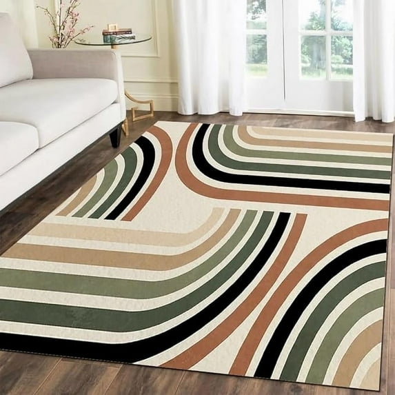 Boho Rainbow Runway Area Rug, Mid Century Modern Stripe Rug, Washable Aesthetic Non-Slip Soft Low Pile Bedroom Carpet For Girls Bedroom Under Dining Table 3 x 5ft