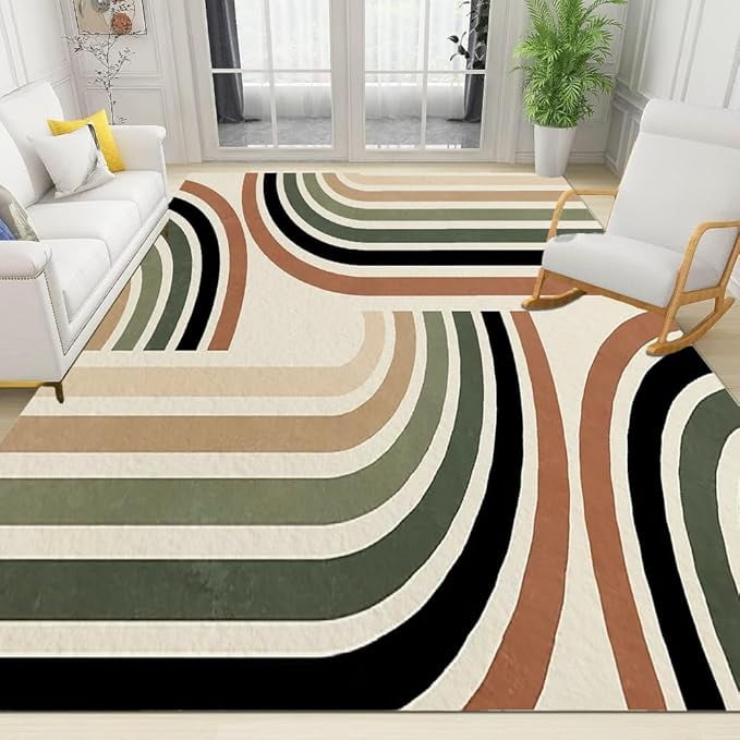 Boho Rainbow Runway Area Rug, Mid Century Modern Stripe Rug, Washable ...