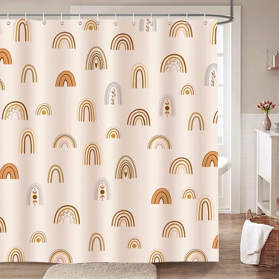 Boho Rainbow Shower Curtain 72 x 72 Inch Mid Century Abstract Minimalist Kids Decorative Bath Curtain Polyester Fabric Waterproof Bathroom Curtain with 12 Hooks