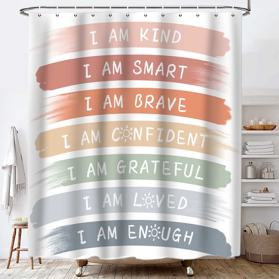 Boho Rainbow Shower Curtain, Colorful Kids Bathroom Curtain 72x72, Waterproof Fabric Bath Curtain with 12 Hooks
