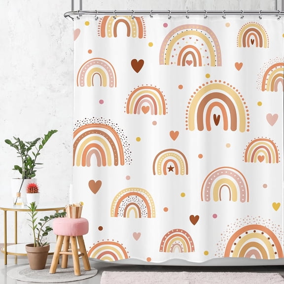 Boho Rainbow Shower Curtain for Girl 72Wx72L Inch Kids Abstract Colorful Cartoon Love Heart Cute Lovely Watercolor Modern Shower Curtain Bathroom Set Bath Curtain Bathtub Accessories Home Decor