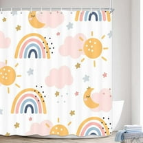 Boho Rainbow Shower Curtain for Kids Bathroom, Cute Colorful Sun Teen Girls Fabric Shower Curtains Set, Pastel Restroom Decor Accessories with Hooks 72X84 Inch