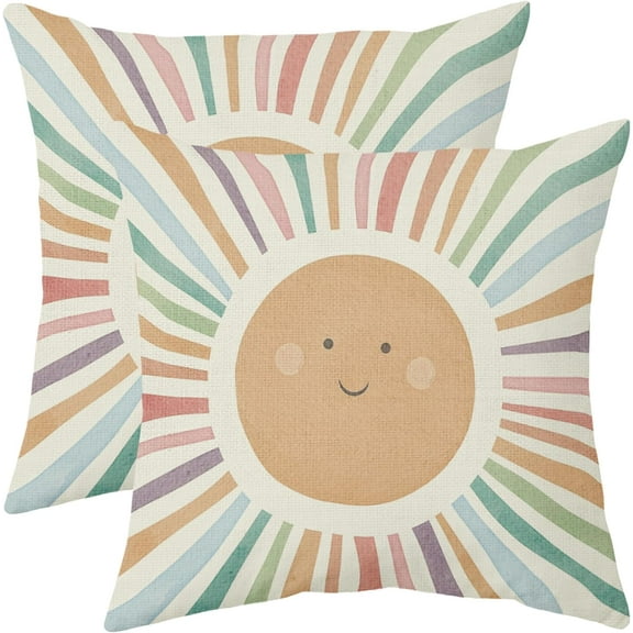 Boho Rainbow Sun Classroom Pillow Covers 20x20 Set of 2 Preppy Print Decorative Throw Pillows Outdoor Pillowcases Linen Cushion Case Decor for Couch Sofa Kids Room Inspirational Reading Nook