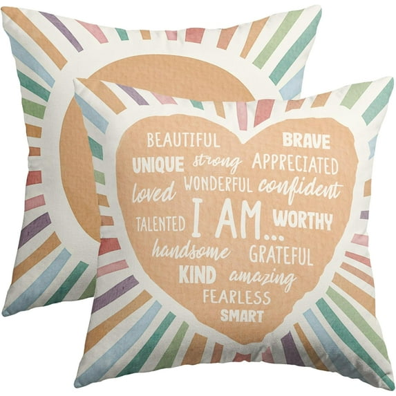 Boho Rainbow Sun Classroom Pillow Covers 20x20 Set of 2 Preppy Print Decorative Throw Pillows Outdoor Pillowcases Linen Cushion Case Decor for Couch Sofa Kids Room Inspirational Reading Nook