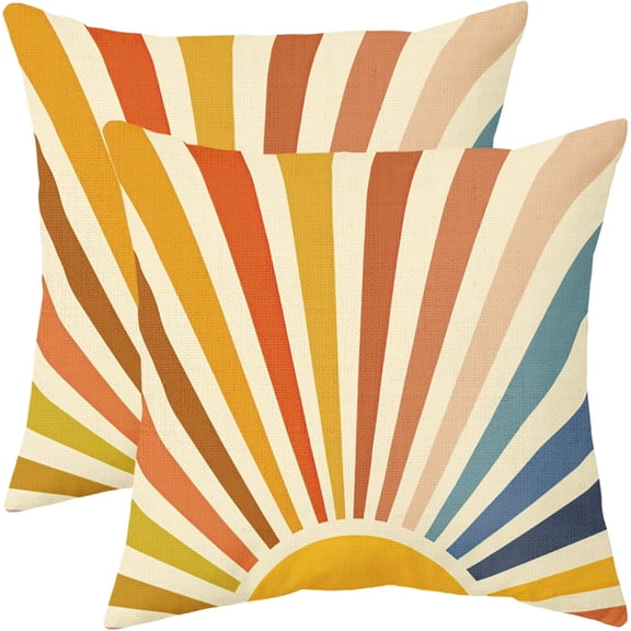 Boho Rainbow Sun Classroom Pillow Covers 20x20 Set of 2 Preppy Print Decorative Throw Pillows Outdoor Pillowcases Linen Cushion Case Decor for Couch Sofa Kids Room Inspirational Reading Nook