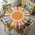 thumbnail image 1 of Boho Rainbow Sun Tablecloth, Vintage Background with Colorful Sunset Sunrise Print Table Cloth for Kitchen Dinning Parties Holiday, Round(60x60in), 1 of 6