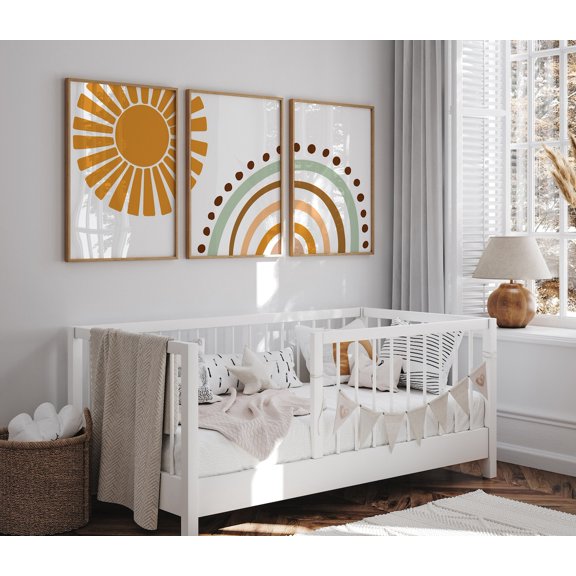Boho Rainbow Sun Wall Art Nursery Sunshine Wall Decor Set 3 Unframed Paper Print 8x12