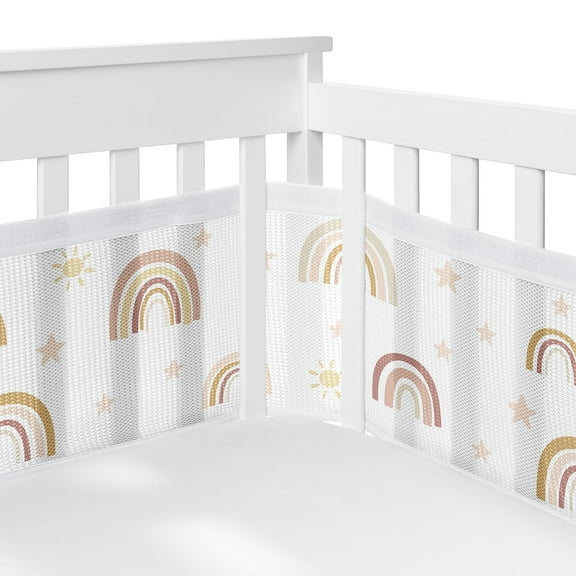 Sweet Jojo Designs + BreathableBaby Boho Rainbow Pink Gold and Taupe Breathable Mesh Crib Liner Pad
