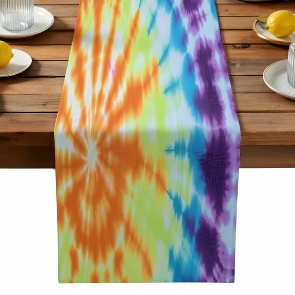 Boho Rainbow Table Runner, Abstract Gradient Orange Purple Turquoise Kitchen Table Runners Dress Scarves for Table Decorations Party/Restaurant/Indoor Outdoor Use, 13x36in
