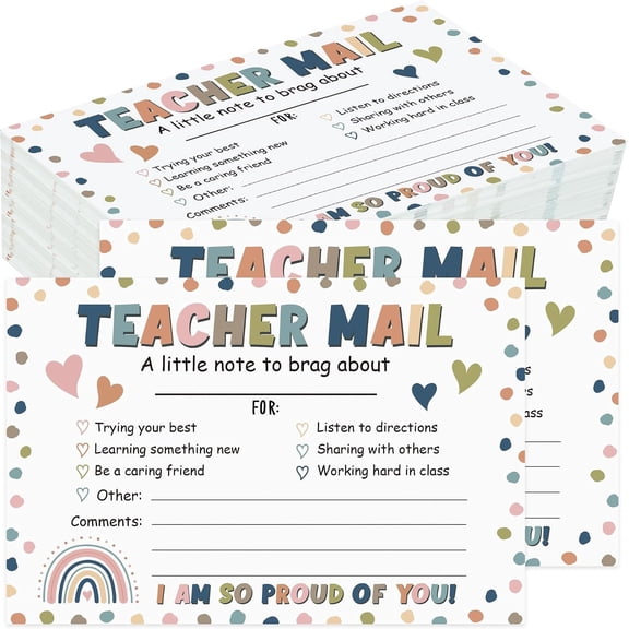 Boho Rainbow Teacher Mail Notes to Parents Classroom Behavior Incentive Cards Boho Positive Postcard to Send Motivational Mail Cards for Elementary School Teacher Supplies, 50 count