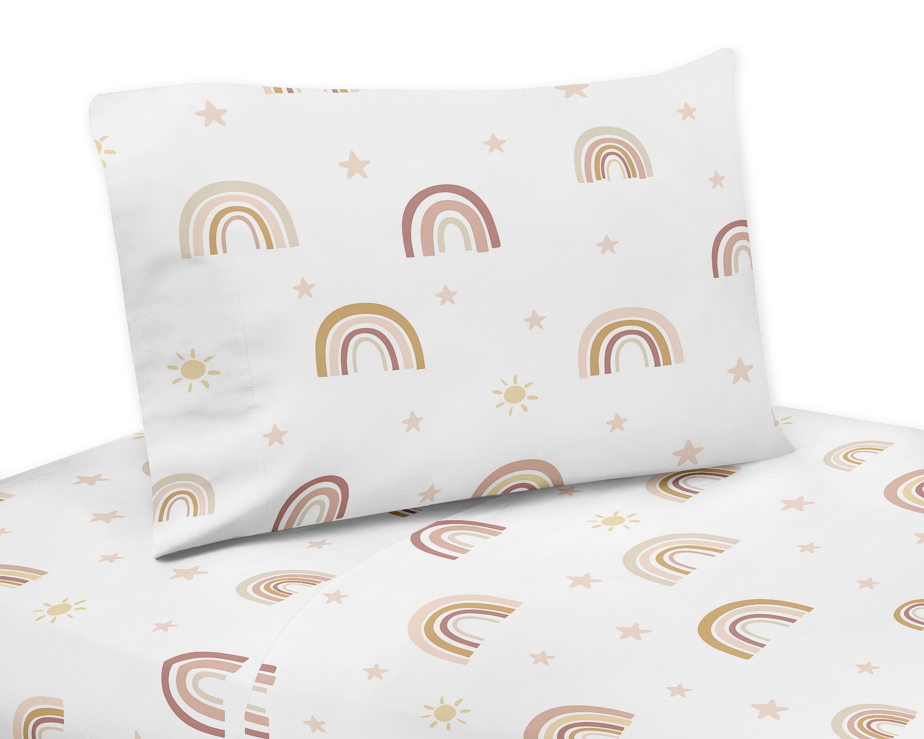 Boho Rainbow Pink and Yellow Twin Microfiber Sheet Set
