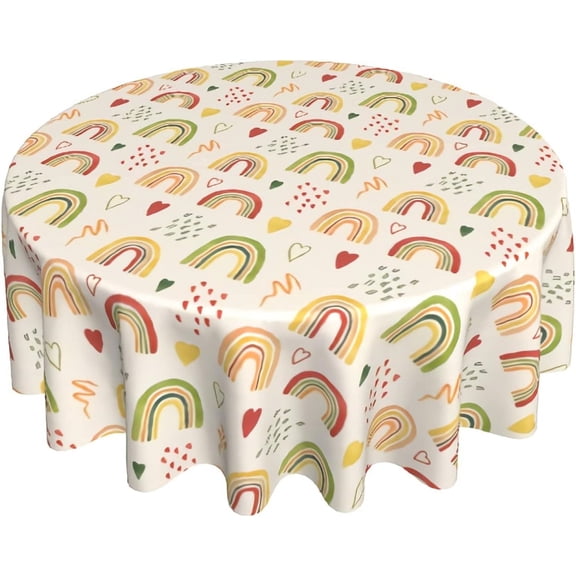 Boho Rainbows Table Cloth Beige Round Tablecloth 60 Inch Modern Abstract Table Cover for Parties Dining Table Living Room Kitchen Decor