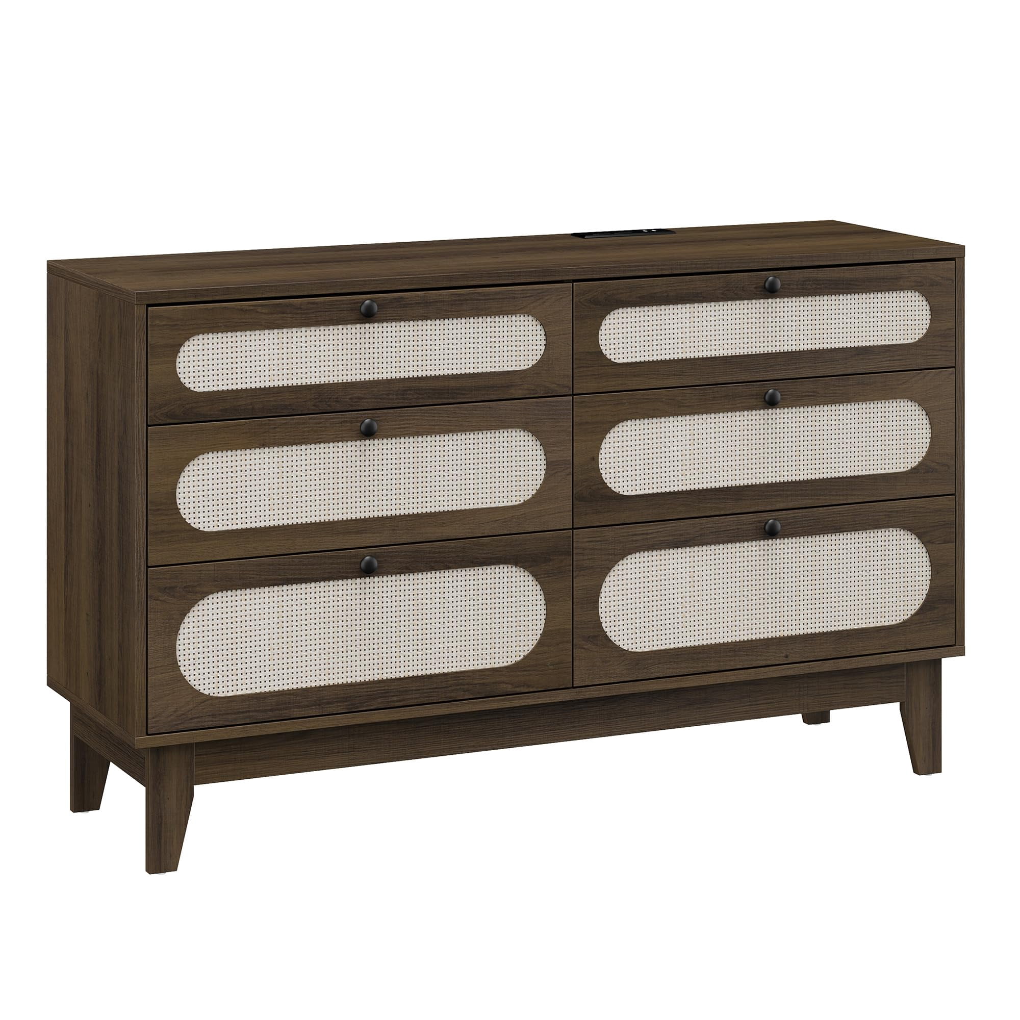 Boho Rattan 6 Drawer Dresser Cabinet, Wooden Storage Chest with Natural ...