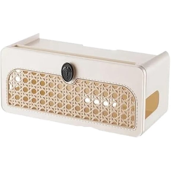 Boho Rattan Cable Management Box with Charging Station, WiFi Router Organizer Box for Desk & Nightstand, Cord Organizer to Hide Wires