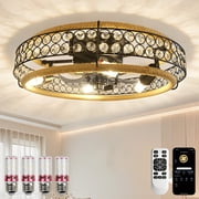 Boho Rattan Ceiling Fans with Lights Flush Mount, 20 Inch Caged Low Profile Ceiling Fans with 3 Mode Lighting and Remote Control with E26 Bulbs for Bedroom, Nursery, Garage