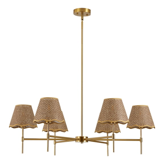Boho Rattan Chandelier 6-Lights Rustic Industrial Pendant Light Large Adjustable Pendant Lighting Fixtures for Kitchen Island Dining Living Room,UL Listed