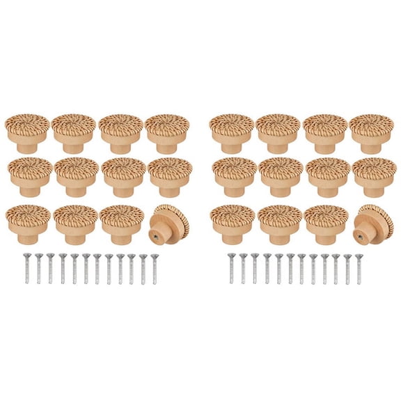 Boho Rattan Dresser Knobs Round Wooden Drawer Knobs Handmade Wicker Woven and Screws for Boho Furniture Knobs 24Pcs,24 x Boho rattan knobs 24 x Screws,As Shown