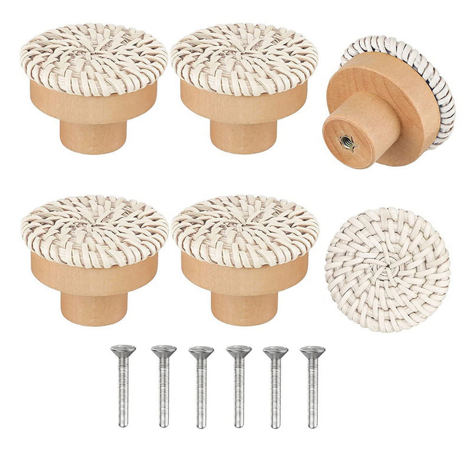 Boho Rattan Dresser Knobs Round Wooden Drawer Knobs Handmade Wicker