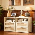thumbnail image 1 of Boho Rattan End Table Nightstand Set of 2 with 2 Drawers, Open Storage Shelf, Living Room, Bedroom, Grey Oak, 1 of 8