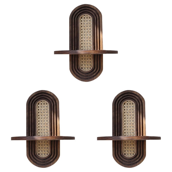 Boho Rattan Floating Shelves for Wall - Wooden Arched Decorative Shelf Set, Unique Small Wall-Mounted Shelves for Living Room, Bedroom, Nursery, Office & Bathroom (1-3PC)