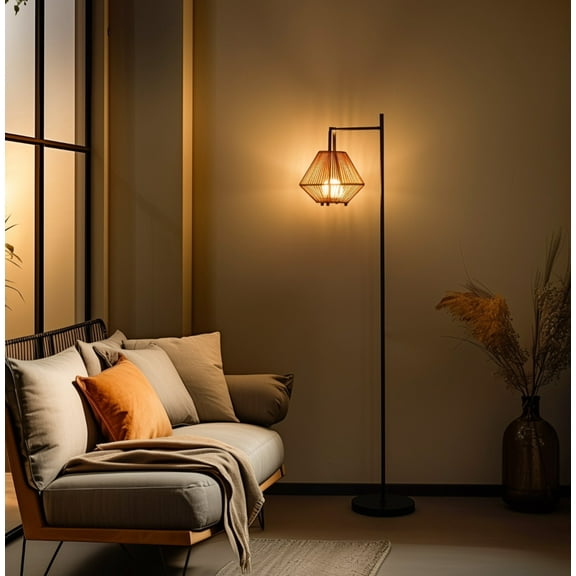 Boho Rattan Floor Lamp with Detachable Cordless Lantern, 2-in-1 Rechargeable RGB Smart LED, 3 Color Dimmable Stand Light