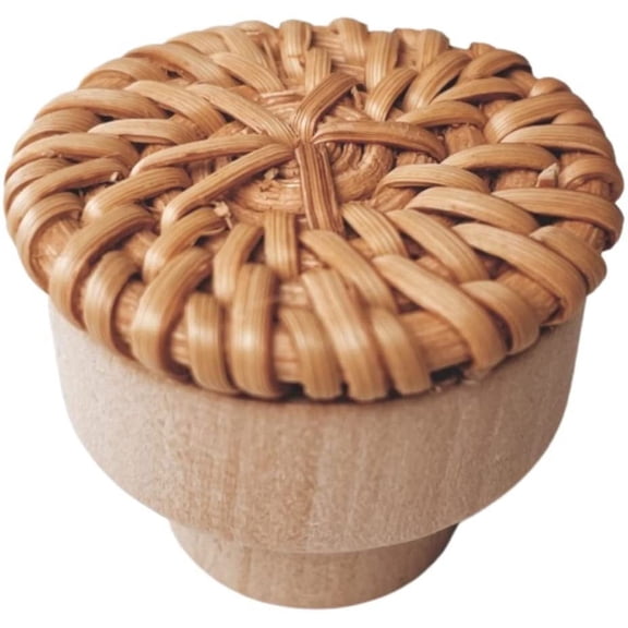 Boho Rattan Knobs for Dresser Drawers Cabinet Handmade Wicker Woven Decorative Pulls Handles Home Decor Wood Furniture Caramel, 6 Pcs
