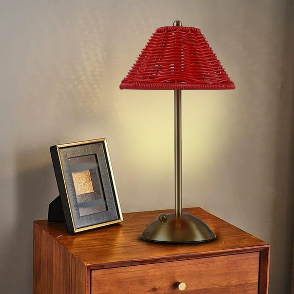 Boho Rattan Lamp,Rechargeable Wicker Lamps,3 Colors Dimmable Night Light,Bedroom Living Room Office Nightstand Lights Home Outdoor Decor Ambient Lighting