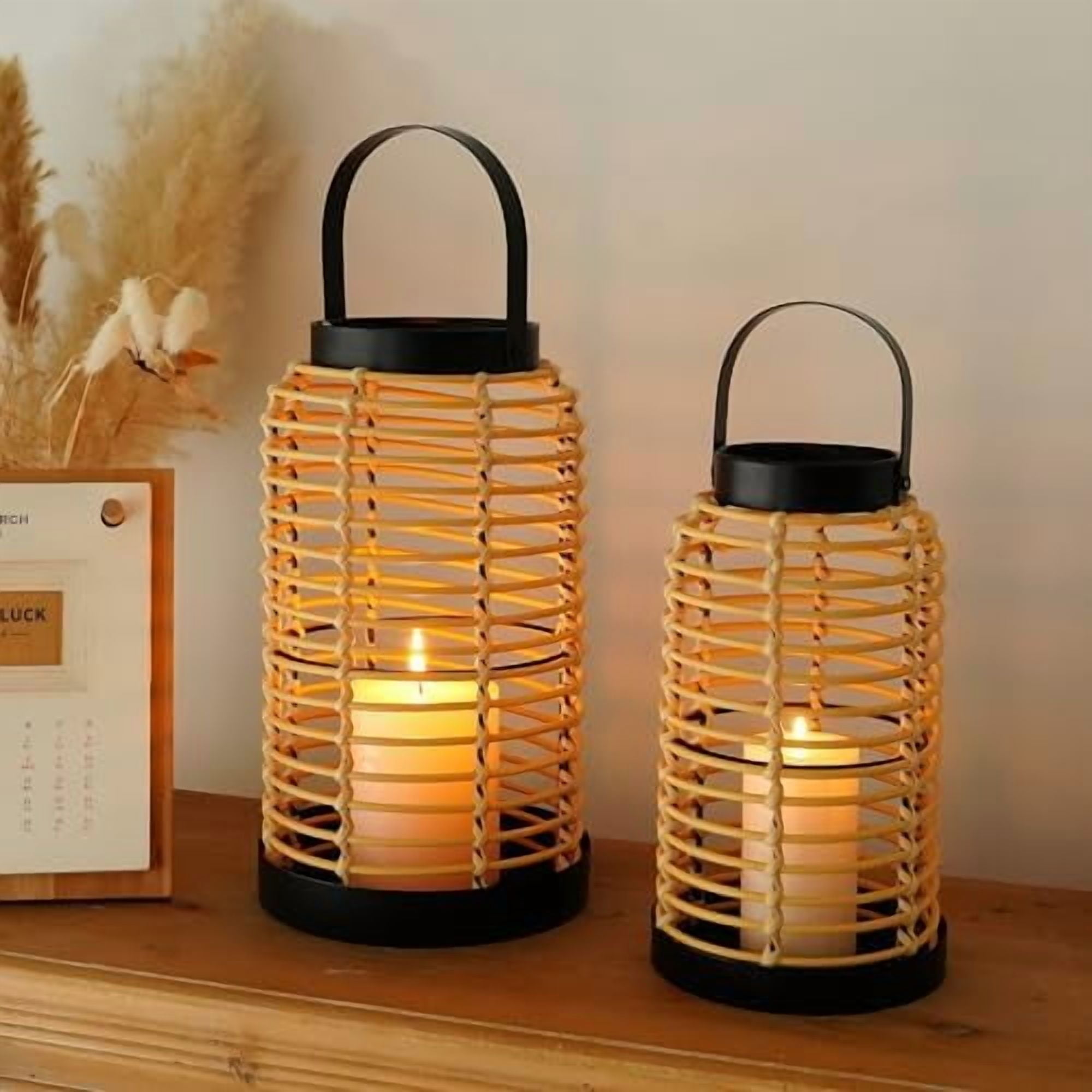Boho Rattan Lanterns – Handwoven Candle Lantern Farmhouse Table