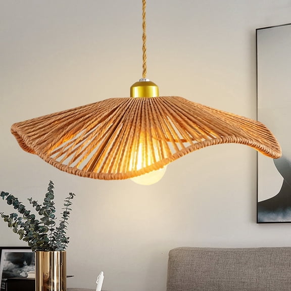 15.7 inch Boho Rattan Pendant Light, Hand-Woven Hemp Rope Ceiling Hanging Light, Farmhouse Style for Kitchen Island Dining Room Bedroom