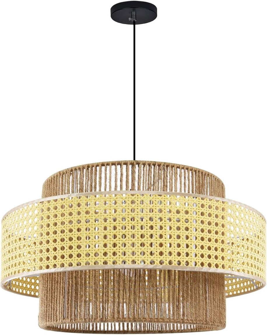 Boho Rattan Pendant Light Bamboo Light Fixture Wicker Woven Shade ...