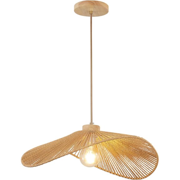 Boho Rattan Pendant Light Fixture Modern Style Hanging Light Bohia Natural Bamboo Handmade1-Light Hanging Lamp for Farmhouse Bedroom Living Room Dining Room