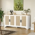 thumbnail image 1 of Boho Rattan Sideboard, 4-Door Buffet Cabinet with Natural Weave, Entryway Console Table & Coffee Bar Station for Dining Room, Living Room or Kitchen, White, 1 of 8