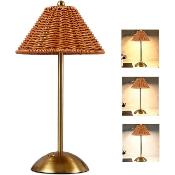 Boho Rattan Table Lamp Cordless Wicker Lamp Rechargeable Bambo O Desk Lamp 5 Color Dimmable Tou Ch Control Night Light For Bedroom Living Room Outdoor De Cor
