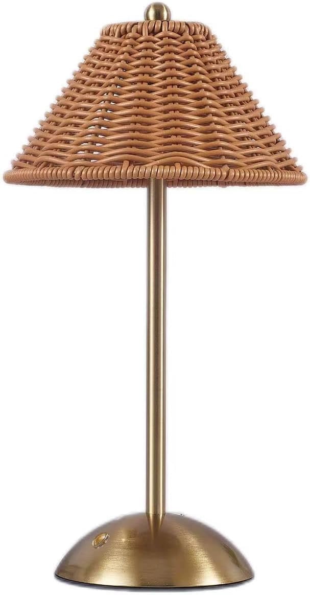 Boho Rattan Table Lamp,Wicker Night Light,LED Rechargeable Reading ...