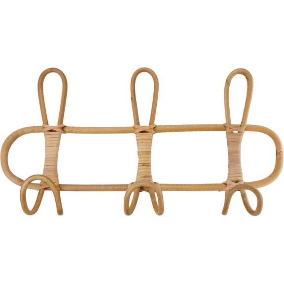 Boho Rattan Wall Hooks  Handmade Wall Mount Coat & Towel Rack, Natural Beige Hanging Organizer for Clothes, Hats, Towels, and Bags, Perfect for Entryway, Bedroom, Living Room (15.7x7.9 Inch)