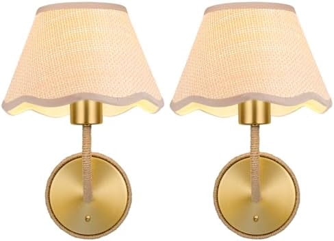 Boho Rattan Wall Sconces Set of Two Brass Wall Lamp Farmhouse Wall Mount Light Hardwired Wall Sconces Lighting for Bedroom Living Room Hallway Vanity$$Tools & Hardware Other