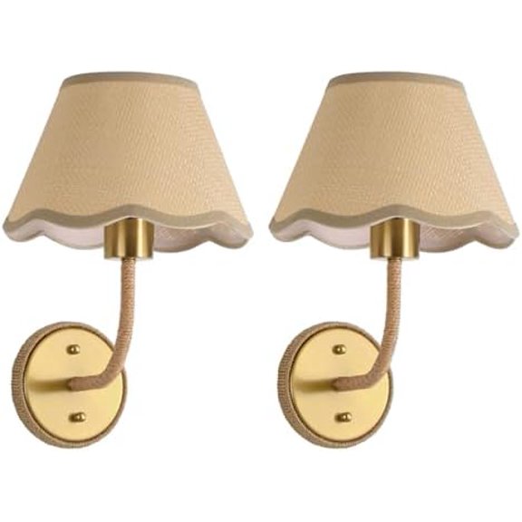Boho Rattan Wall Sconces Set of Two Gold Farmhouse Wall Lamp Rustic Brass Wall Mount Light Hardwired Wall Sconces Lighting for Bedroom Living Room Hallway Vanity, E26 Base, 2 Pack