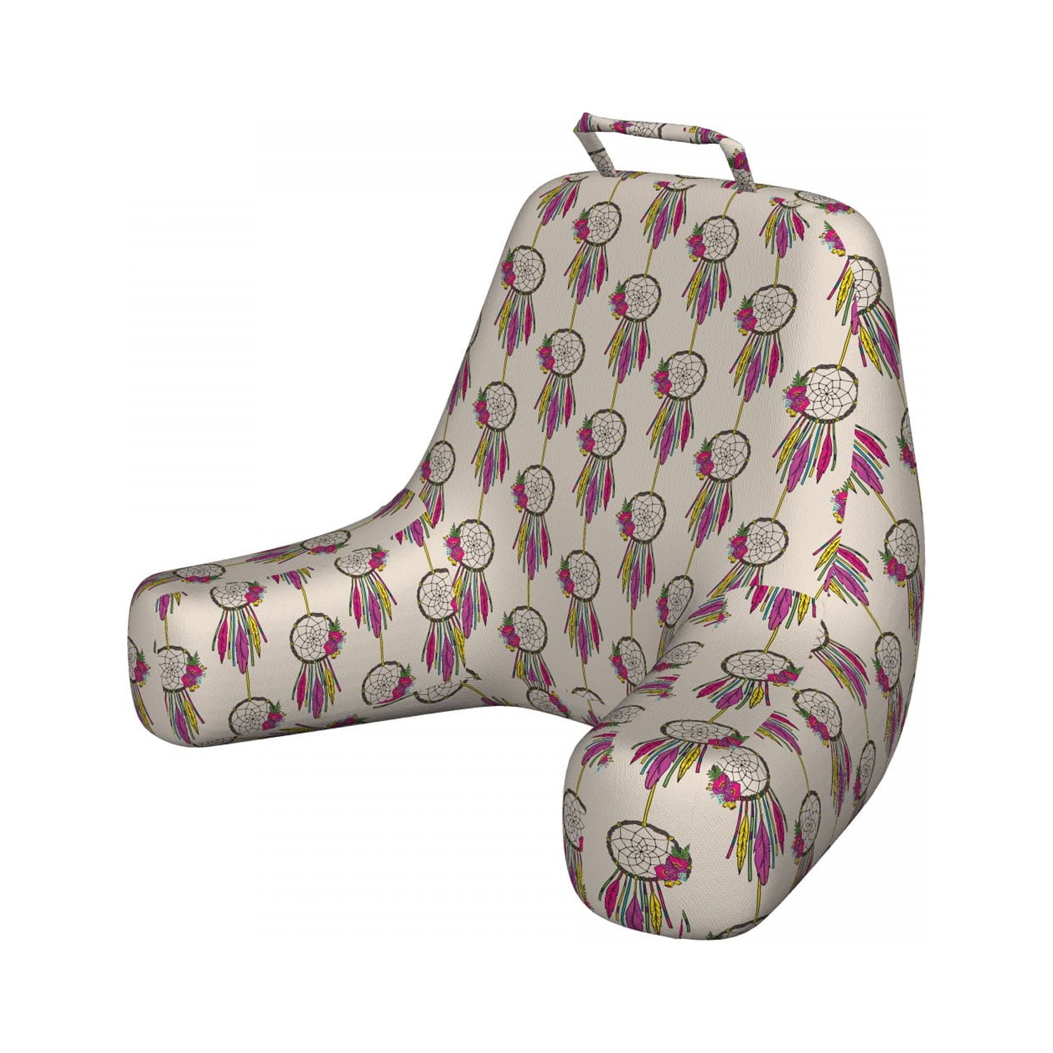 Boho Reading Pillow, Continuous Pattern with Colorful Feathered and