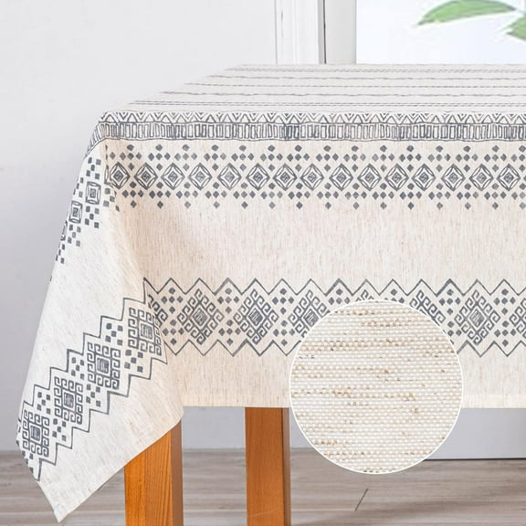 Boho Rectangle Tablecloth 60x120 Inches Linen Farmhouse Tablecloth Waterproof Decorative Fabric Table Cloth for Kitchen Dining Bohemian Tablecloth for 8 Feet Table, Grey Tablecloth