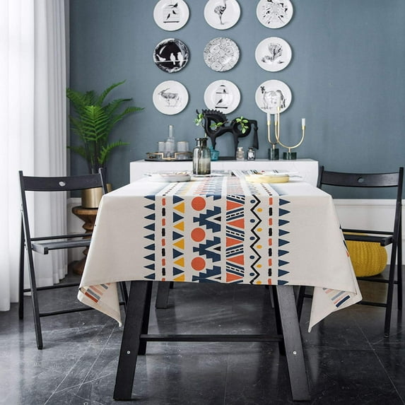 Boho Rectangle Tablecloth Cotton Linen Waterproof Table Cover Tabletop Decoration for Dining Room Restaurant Party (Color Geometric, Rectangle 55x86inch)…
