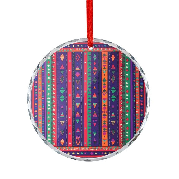 Boho Red And Green Geometric Patterns Christmas Ornament Multicolor Boho Glass Round Christmas Ornament Xmas Tree Decorations